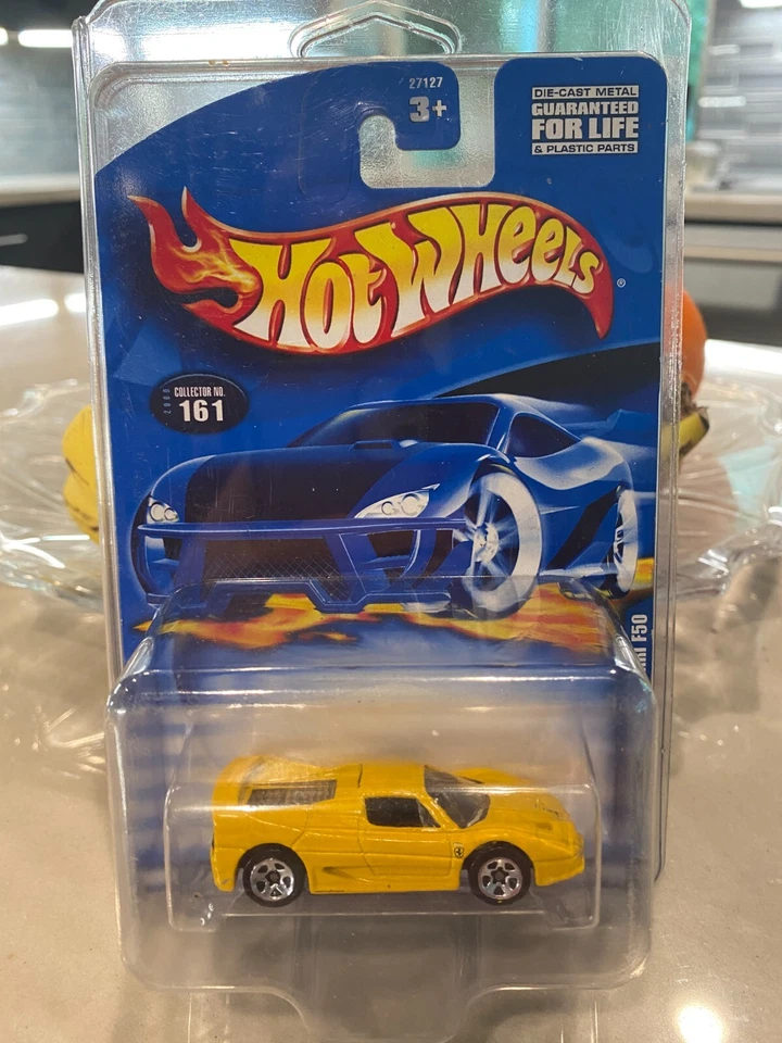 2000 Hot Wheels Jaune Ferrari F50 #161 5 Rayons Avec Protecteur - Photo 1/1