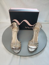 NIB Nina Haviva Glittery Silver, Rhinestone T-strap Block Heel Sandals Size 6.5M