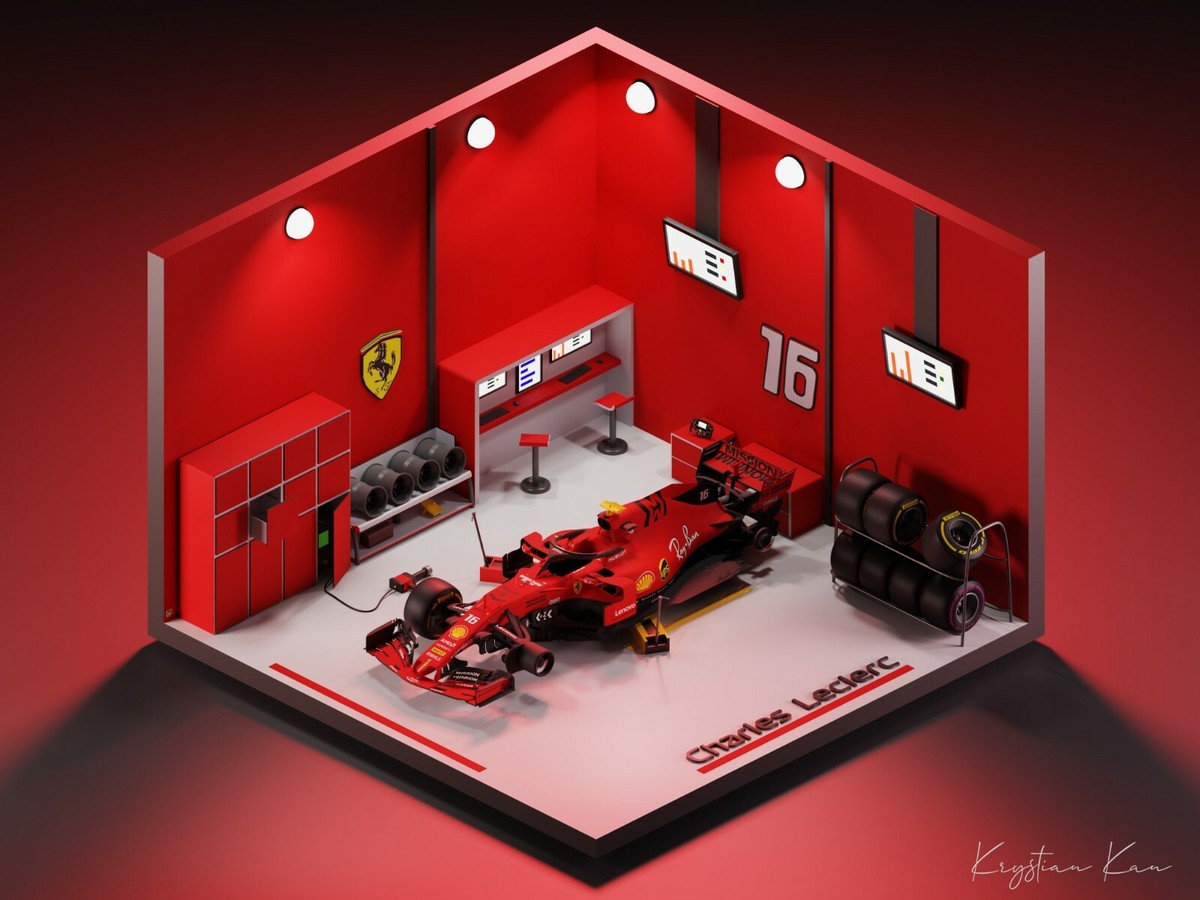 Ferrari F1 Pit Garage Charles Leclerc High-Quality 22inx17 Art