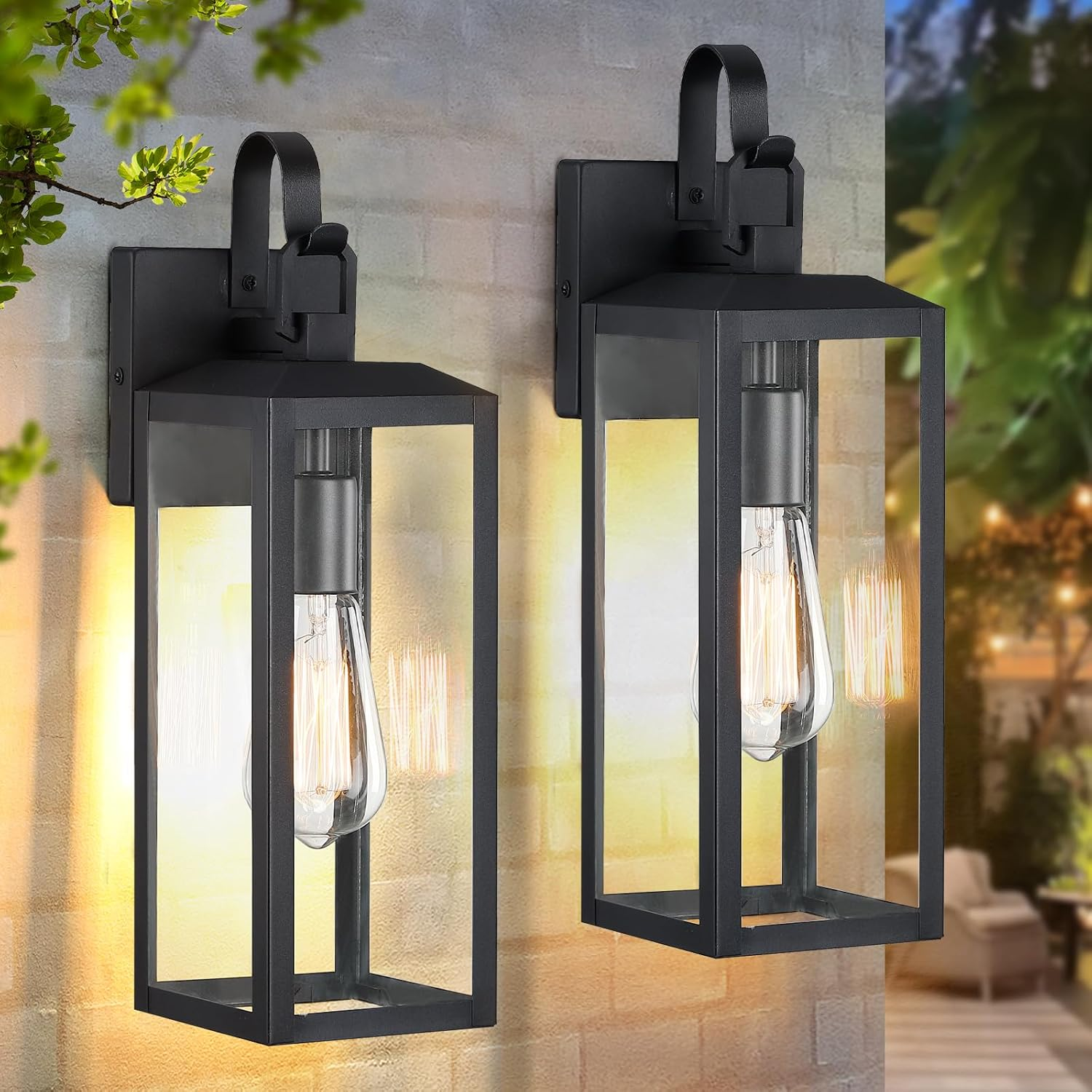 16'' Large Outdoor Wall Lights 2-Packs, Modern Black Exterior Lighting Fixtures,