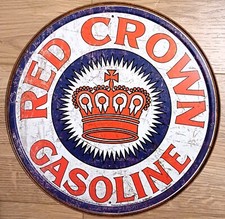 Plaque métal USA RED CROWN GASOLINE - ronde 30 cm