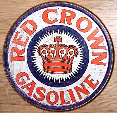 Metallschild USA RED CROWN GASOLINE - Rund 30 cm