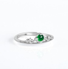 Certified Green Burma Natural AAA Jade jadeite Sterling 925 Silver Crown Ring