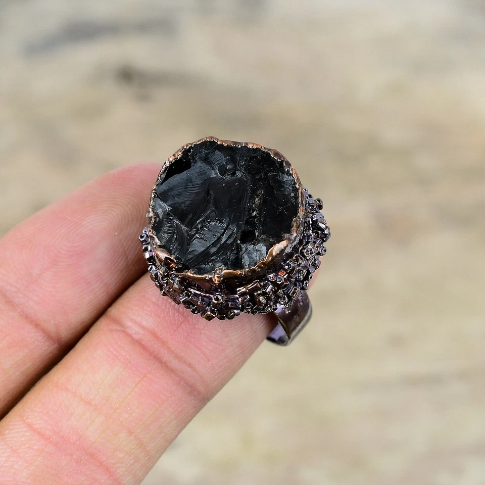 Copper Black Tourmaline Rough Gemstone Daughter Solitaire New Electroformed Ring - Image 4 of 4