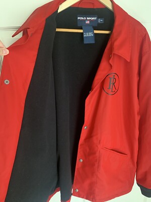 Vintage 90's Ralph Lauren Polo Sport Red Rubberized Coach Jacket
