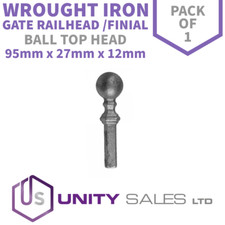 PACK OF 1 - 95mm x 27mm x 12mm WROUGHT IRON GATE RAILHEAD / FINIAL BALLHEAD TOP