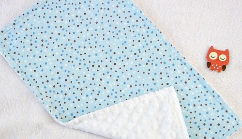 Handcrafted Flannel Blue Dot Print & White Minky Bubble Baby Burp Cloth - Picture 2 of 2