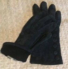 Vintage PRETTY Genuine Leather Dark Blue Gloves Size M 100 Acrylic Knit Lined