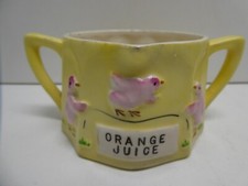 ORANGE JUICE 2 HAND CHILDRENS CUP JUG PINK CHICKEN JAPAN PORCELAIN CHINA KITSCH