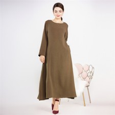 Muslim Women Plain Long Maxi Dress Dubai Abaya Kaftan Ramadan Elegant Party Gown