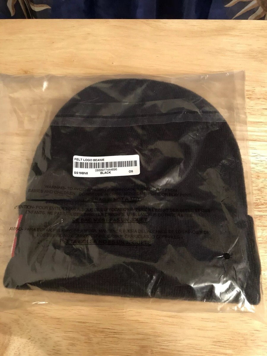 Supreme Felt Logo Beanie Black Red SS19 NWT | eBay