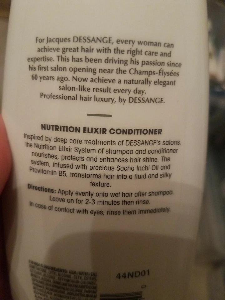 Dessange Nutrition Elixer Sistema Nutritivo Profundo Acondicionador 6.7-NUEVO-ENVÍO N24HRS Foto 4 de 4