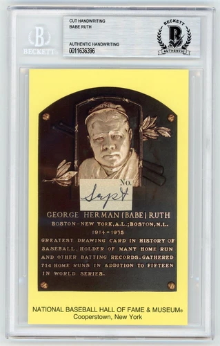 Babe Ruth "Sept" Cut Handwriting HOF Plaque BAS Beckett BGS Authentic