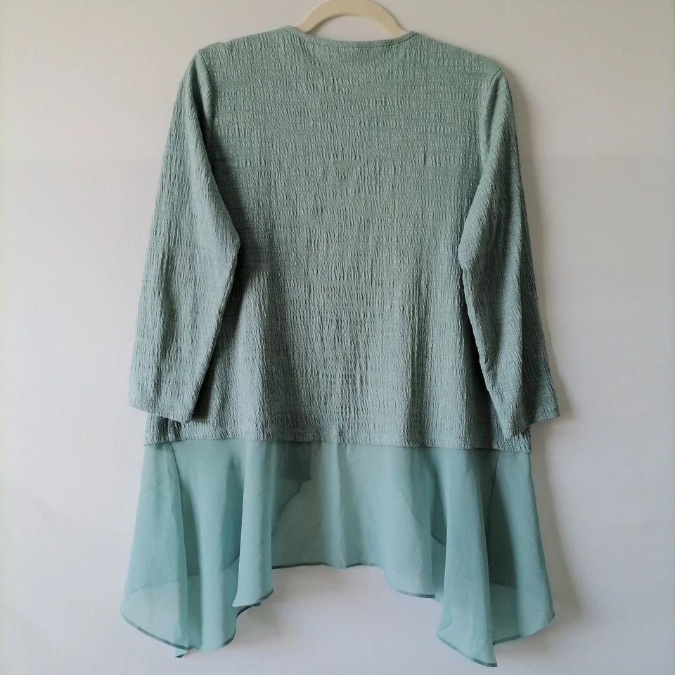 Logo Lori Goldstein Womens Sage Green Jacket Open Front Chiffon Hem Size S - Image 4 of 4