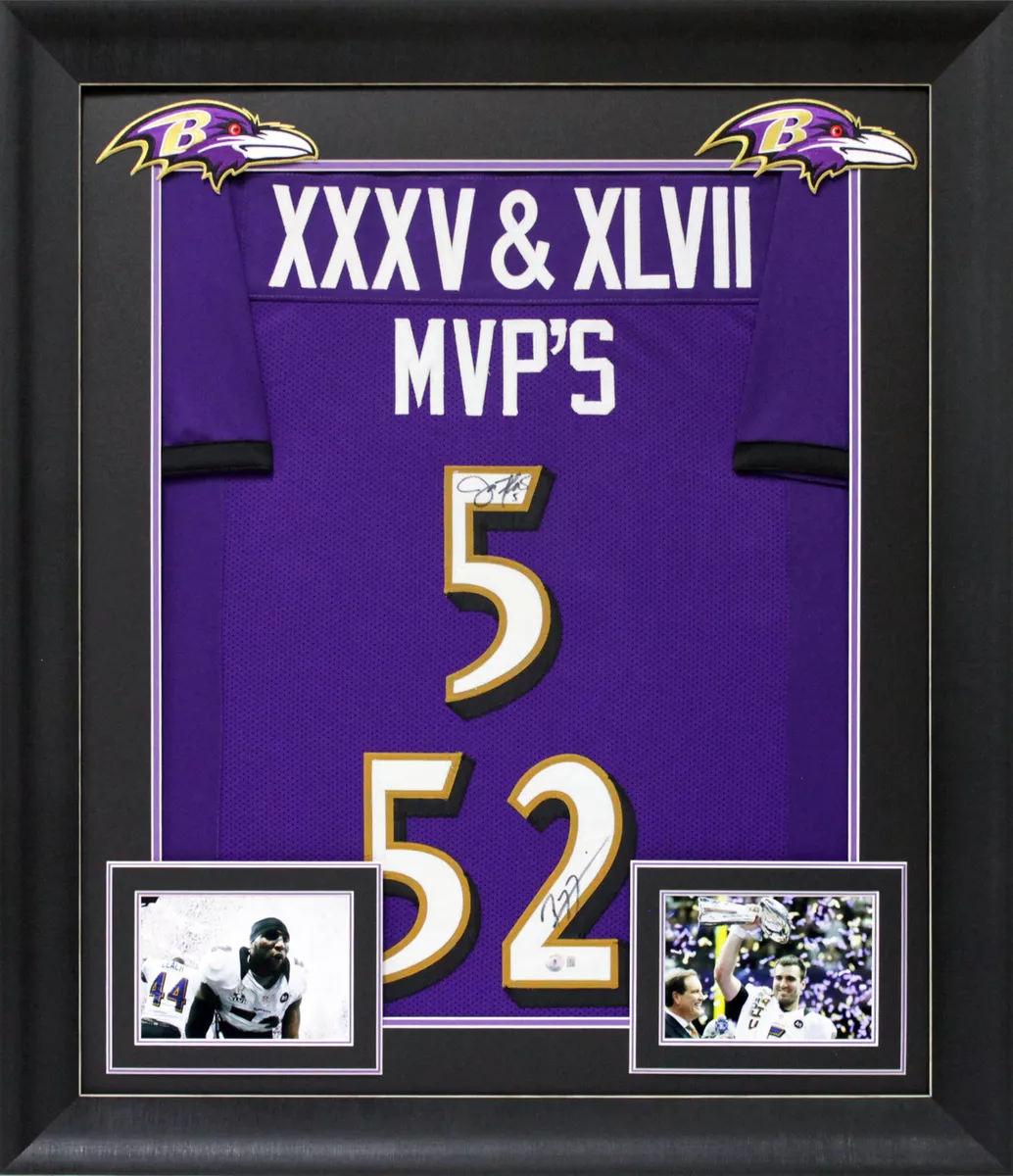 Ray Lewis Joe Flacco Signed Purple Pro Style Framed Jersey BAS