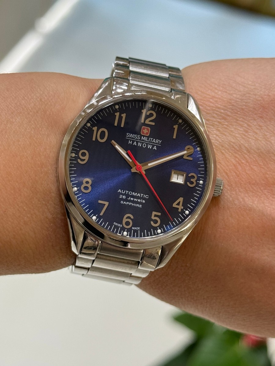 Swiss Military Hanowa Watch Automatic 26 Jewels Blue Dial Mens