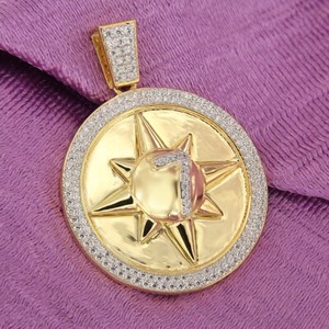 Authentic 0.95Ct Round Lab Grown Diamond 5 Percenter Muslim Pendant 14K Yellow Gold Plated