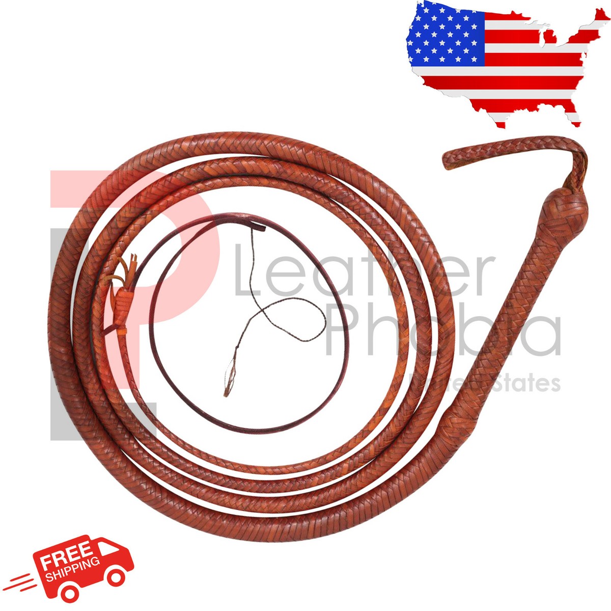 Fouet (Bullwhip) En Cuir Véritable - 4 Pieds De Long (environ 1,20m) - 16 Tresses - Marque Leather Phobia - Neuf