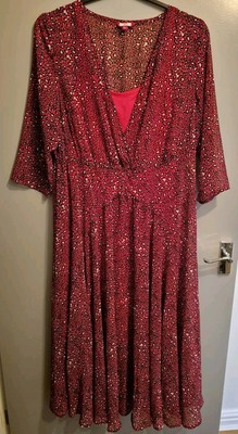 Joe Browns Size 18 Red Leopard Print 3/4 Sleeve Floaty Maxi Dress With Liner New