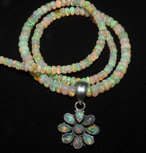 Authentic sterling silver opal pendant fire opal beads necklace 3to6mm opal valentine