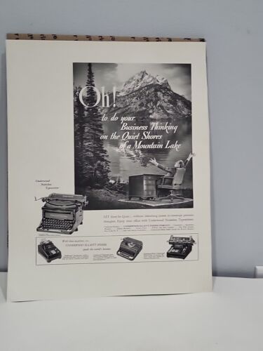 1940 Underwood Elliott Fisher máquinas de escribir Fortune Segunda Guerra Mundial anuncio impreso Q3 Mountain Lake - Imagen 2 de 2