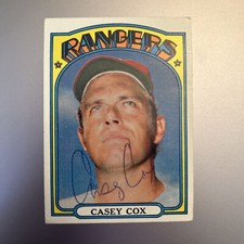 CASEY COX 1972 TOPPS AUTOGRAPHED SIGNED AUTO BASEBALL CARD