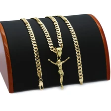 Men's 14k Gold Plated SMALL Jesus  Pendant 5mm 24" Cuban Necklace Chain