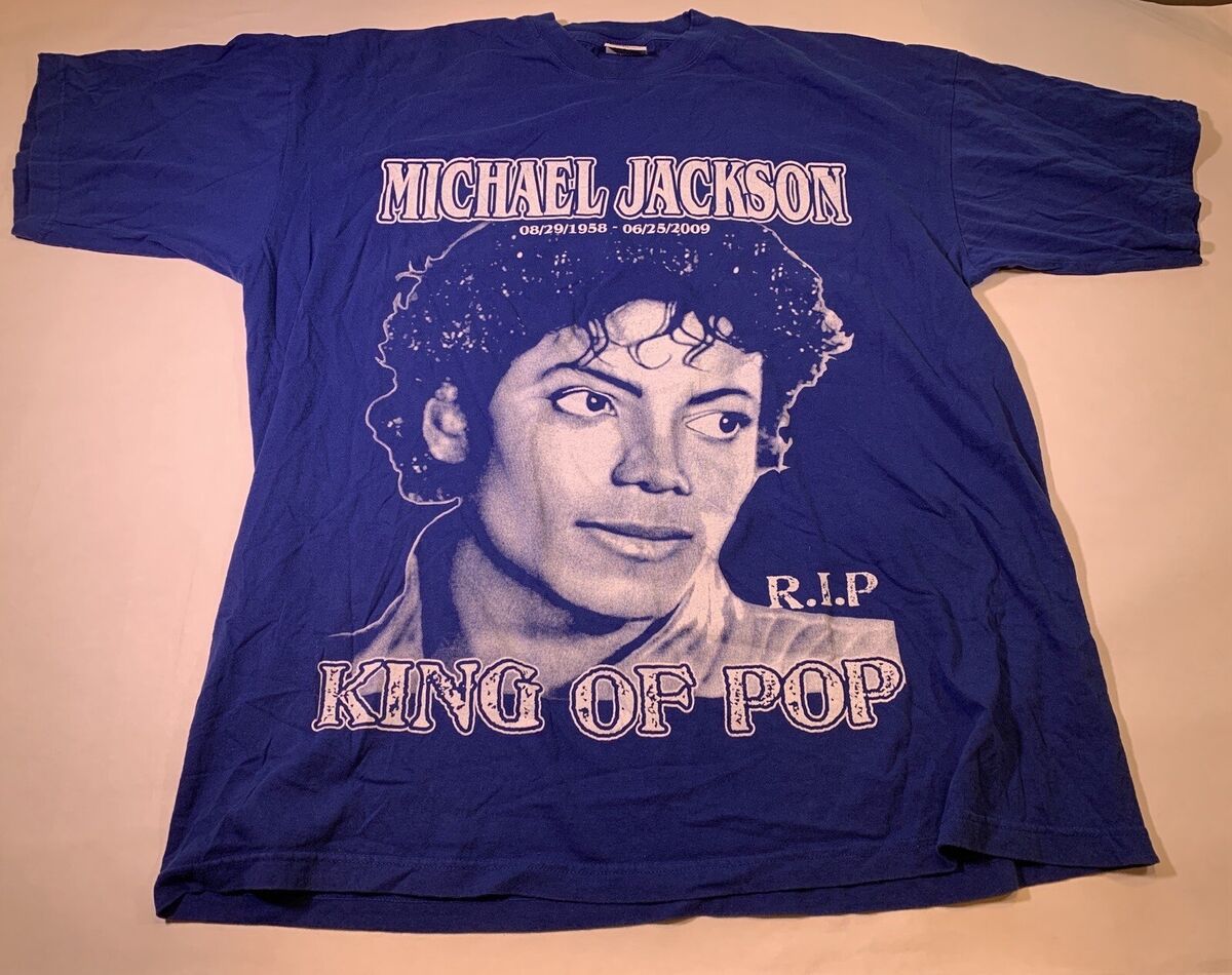 King of Pop MichaelJacksonTシャツ Michael Jackson King Of Pop Tribute Blue Graphic T Shirt Sz