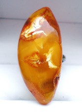 Antique Vintage Russian Silver 875 Baltic Butterscotch Egg Yolk Amber RING 7.8 g