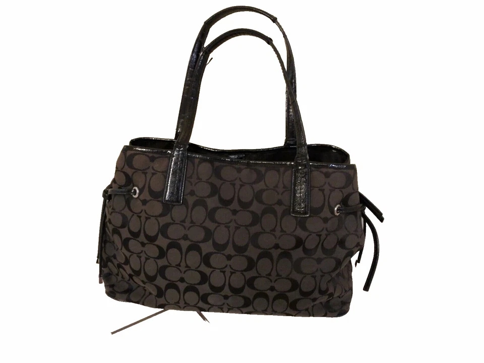 Coach Signature Logo F24882 Black Python Print Stripe Canvas Tote Shoulder Bag - Image 4 of 4