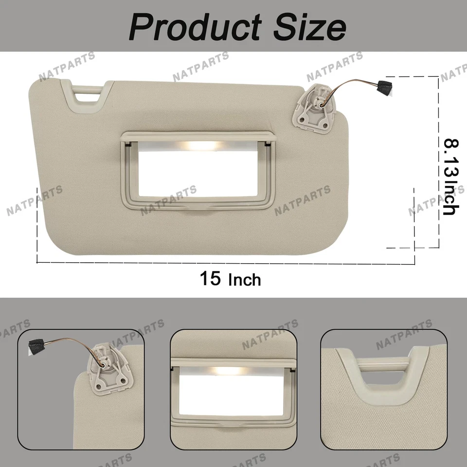 Par de parasol beige con luz para Nissan Rogue X-Trail 2014-2020 96401-4BA3E Foto 4 de 4