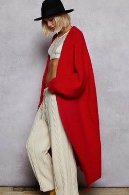 ''Bailey'' Long Red Sweater Open Cardigan
