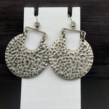 Hammered Silver Statement Disc Dangle Earrings