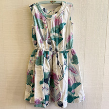 Tea Girls White Floral Fit & Flare Dress Size 6 Round Neck Sleeveless Button