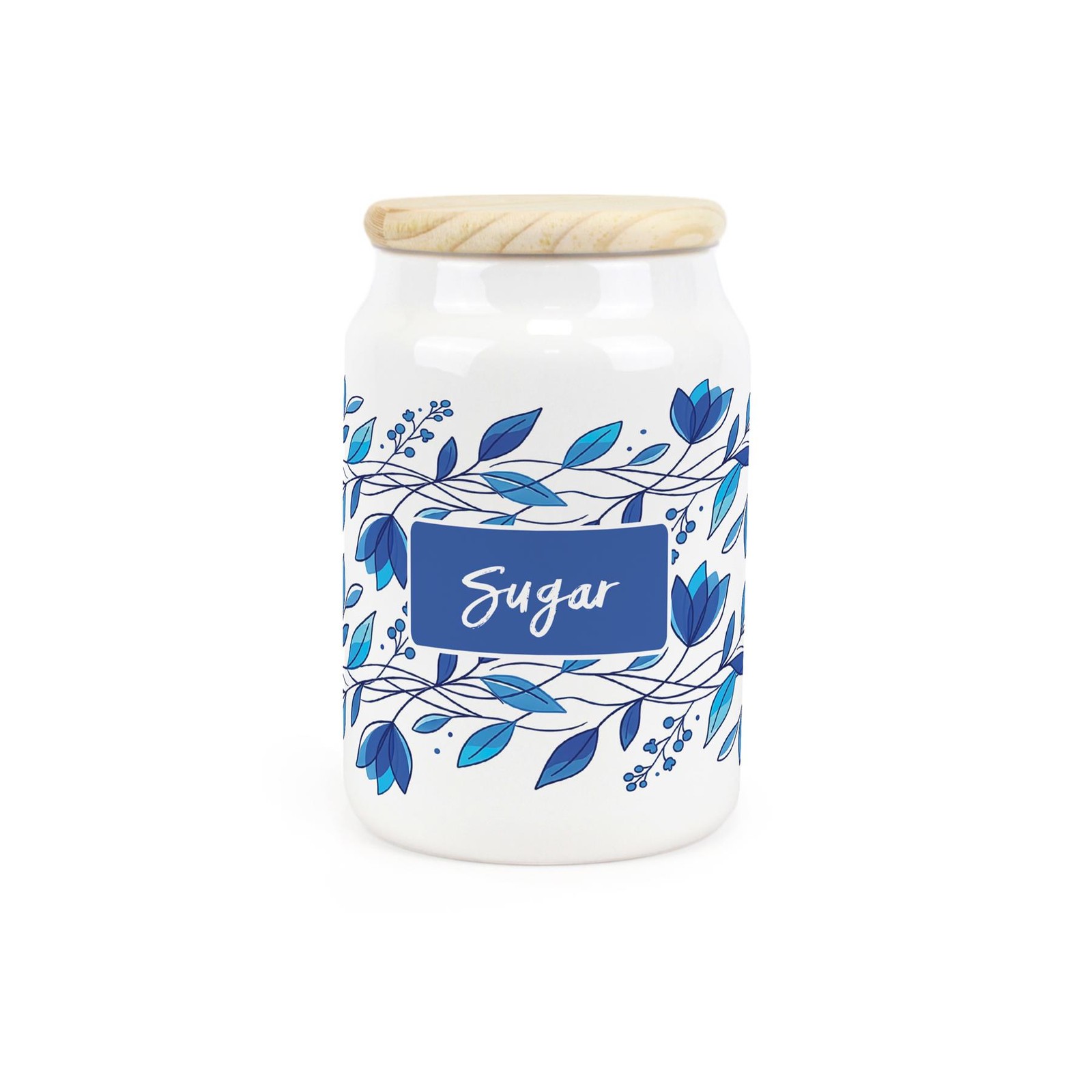 Blue Petals Ceramic Sugar Canister - Floral 750ml Kitchen Storage Jar Gift