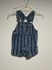 Vintage Plaid Baby Boys Short Overalls Blue White Green Size 4T