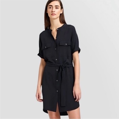 Theory Rosina Black Tie-Waist Crepe Cargo Utility Dress Size Large