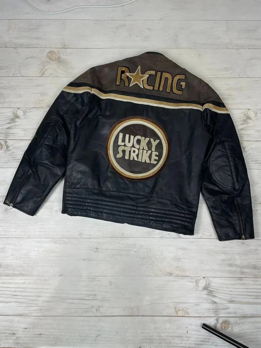 Vintage Lucky Strike 90s Racing Leather Jacket F1 Men Size XL