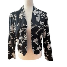 Chicos Black Floral Silk Blend Embroidered Jacket Blazer US 4-6 Elegant Party