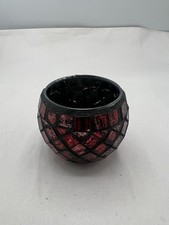 Red Mosaic Glass Candle Holder 3.55" 2.77"