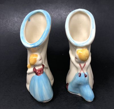 Vintage Shawnee Dutch Boy Girl Vases Cornucopia Planter 1265 1275 Set of 2