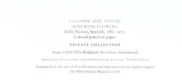 "Peace" FOLD-OUT Dove with Flowers Die Cut Card CHRISTMAS HANUKKAH Picasso MET