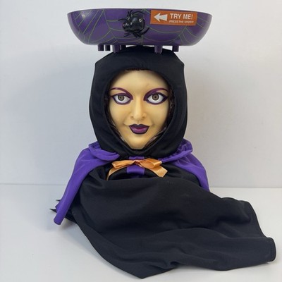 Halloween Animated Face Changer Witch Gypsy Candy Dish Bowl- Generic Gemmy READ