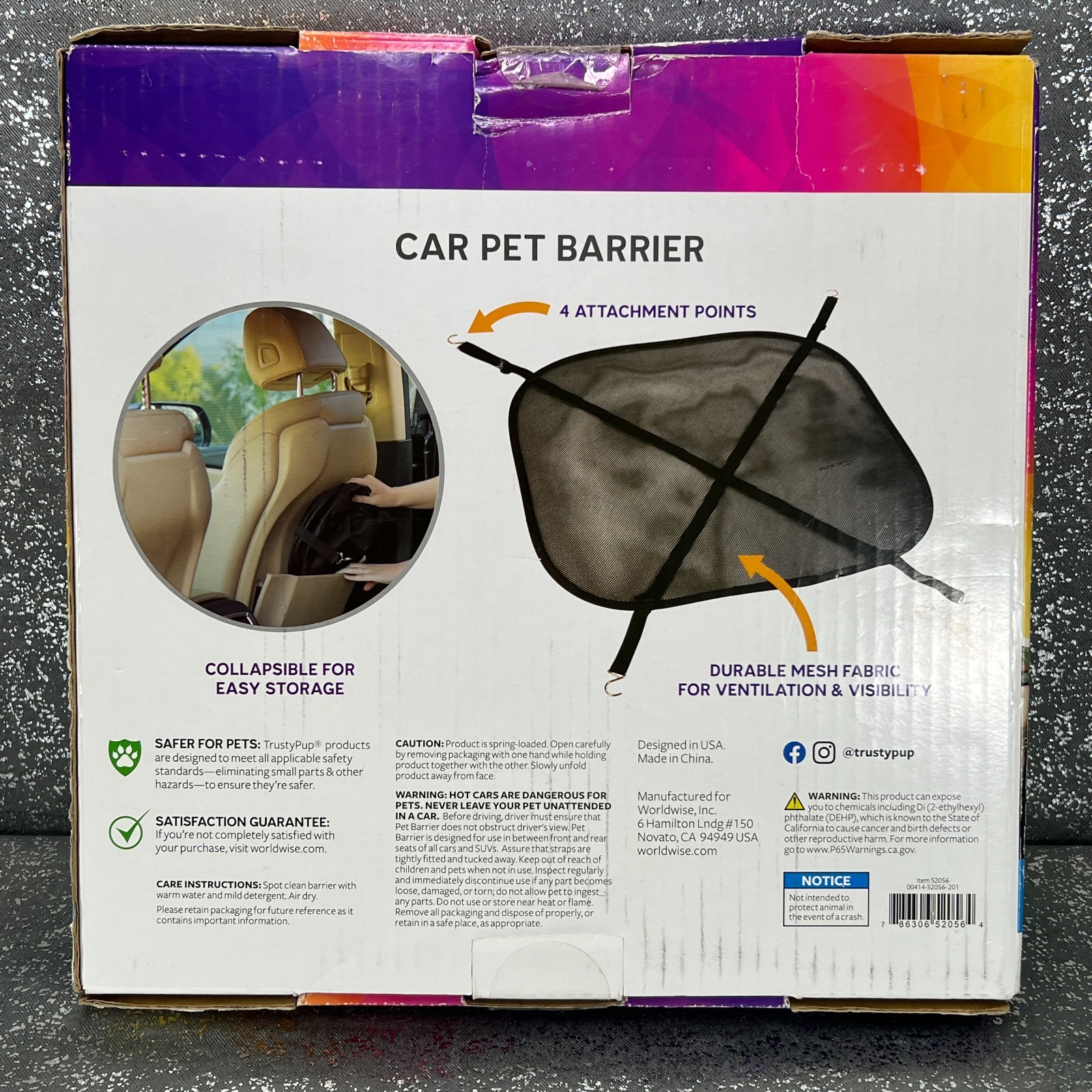 TrustyPup Car Pet Barrier Mesh Divider Adjustable Collapsible 29.5in x29.5in