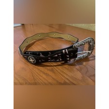 Ariat Girls Black/Purple Leather Belt with Silver Buckle and Rhinestones SZ 26