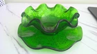 VTG Fenton Emerald Carnival Glass 5" Ruffled Bowl & 6.5" Plate "Grape" Pattern