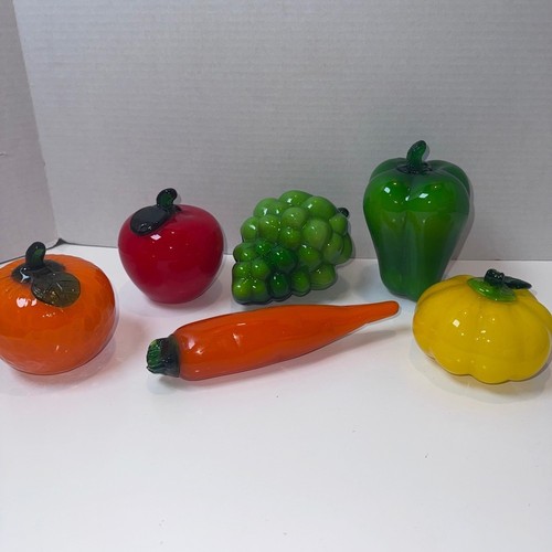 Alco Industries Art Glass Fruit Vegetables Set 6pc Multicolor Hand Blown Decor