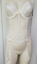 Vintage Carnival White Lace Longline Corset Bra Garters Size 36D NEW Bridal