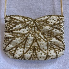 Vintage Yellow Beaded Evening Bag Small Braided Crossbody Strap Elegant Prom
