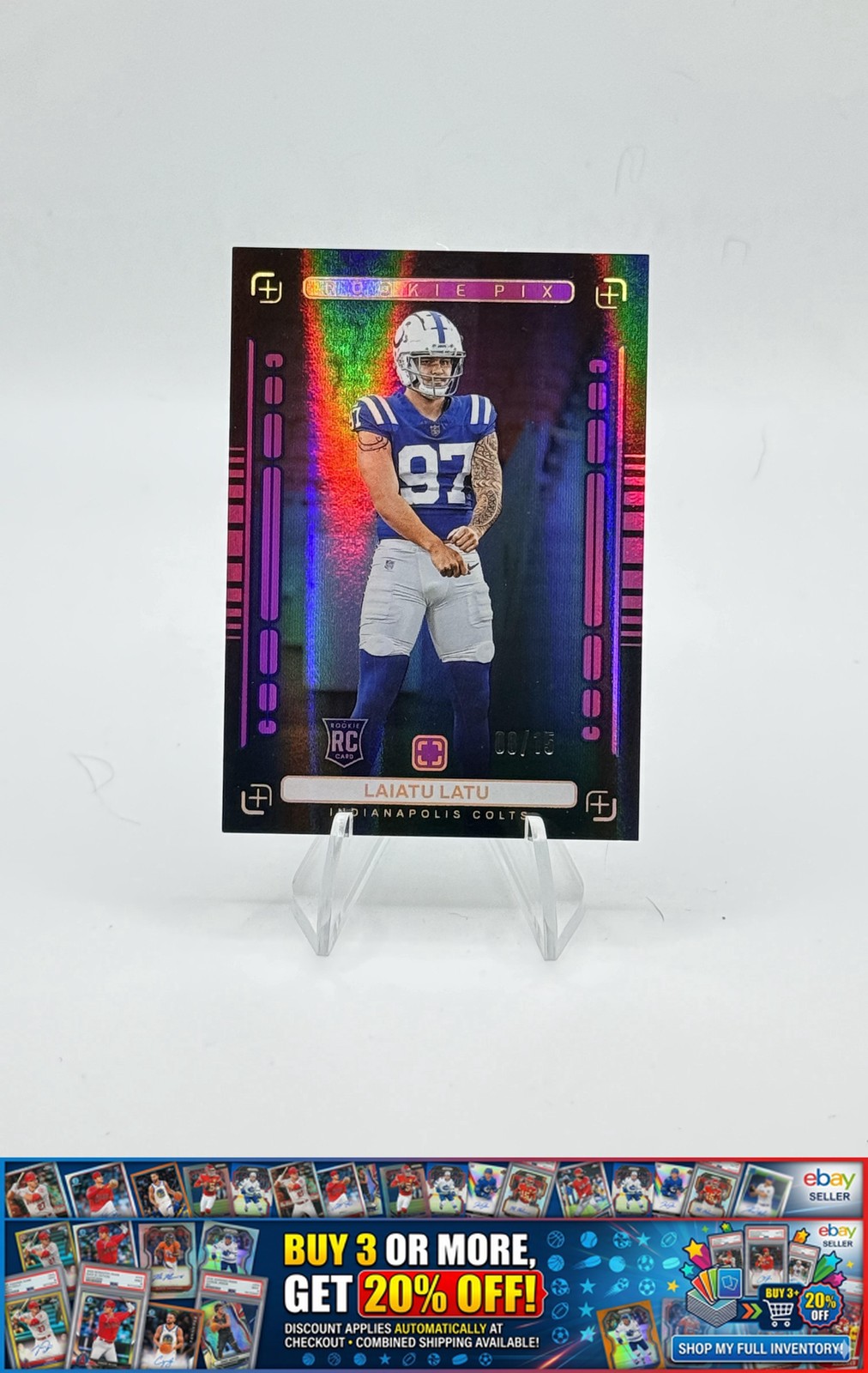 2024 Panini Photogenic Laiatu Latu #11 Rookie Pix Pink Colts #/15 SSP RC